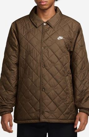 Nike Club Quilted Coachs Jacket in Mosswood Brown/White at Nordstrom Rack, Size Medium