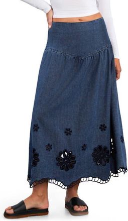 Wash Lab Denim Camellia Floral Cutout Denim Maxi Skirt in Petal Denim at Nordstrom, Size X-Large