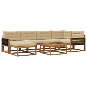 vidaXL Conjunto De Sof&aacute;s De Exterior Con Coj&iacute;n 7 Pcs Natural Y Beige Vidaxl