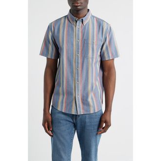 Pendleton Bayside Stripe Short Sleeve Cotton Button-Down Shirt in Blue Multi Stripe at Nordstrom, Size Small