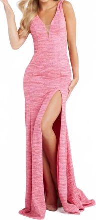 Jovani V Neck Glitter Jersey Prom Dress In Pink