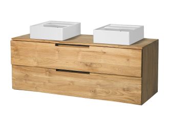 Vente-Unique Mueble de ba&ntilde;o suspendido de teca clara con doble lavabo - 2 cajones - 115 cm - BIMBING