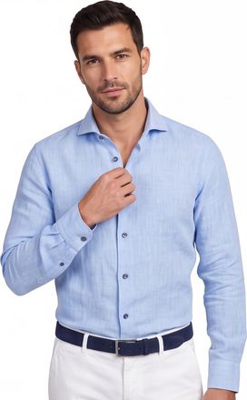 John Miller linnen business overhemd Tailored Fit lichtblauw effen