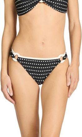 Robin Piccone Millie Ring Side Bikini Bottoms in Black/Ecru at Nordstrom, Size X-Small