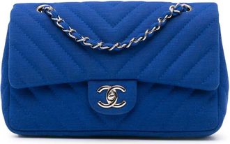 Chanel 2009-2010 Medium Chevron Jersey Single Flap shoulder bag - Blue