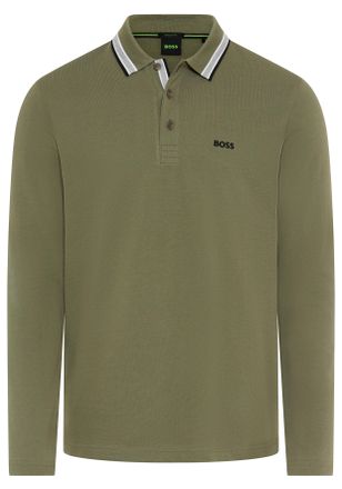 Boss Green by Hugo Boss Langarm-Poloshirt BOSS GREEN Plisy, Herren, Gr. 4XL, schwarz beige257, Jersey, Obermaterial: 100% Baumwolle, regular fit h&uuml;ftlang, V-Ausschnitt, einge