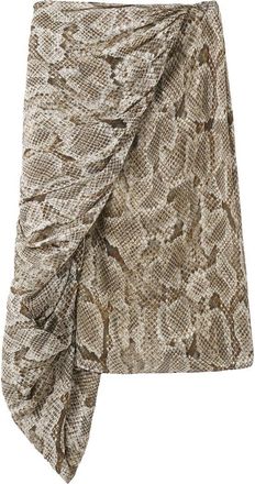 Mango Animal Print Faux Wrap Midi Skirt in Khaki at Nordstrom, Size 10