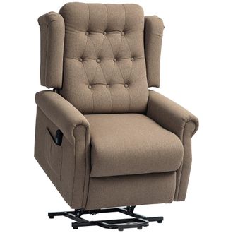 HOMCOM Power Lift Recliner Armchair With Wingback - Button Tufted - Brown | TJ Hughes