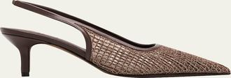 Brunello Cucinelli 55mm Monili Suede-Trimmed Slingback Pumps