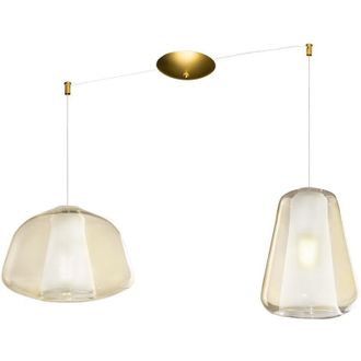 Top-Light Top-light - Lampadario Contemporaneo Double Skin Metallo Ottone Vetro Ambra 2 Luci E27