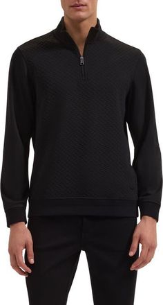 Bugatchi Quarter Zip Sweatshirt in Black at Nordstrom, Size Xx-Large