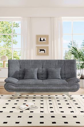 H&O Direct 2-Seater Linen Convertible Sofa Bed with Pillows in Grey