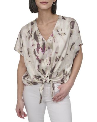 DKNY Dkny Tie-Front Scarf Twill Top