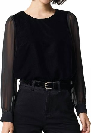 J.crew Velvet Puff-Sleeve Top In Black