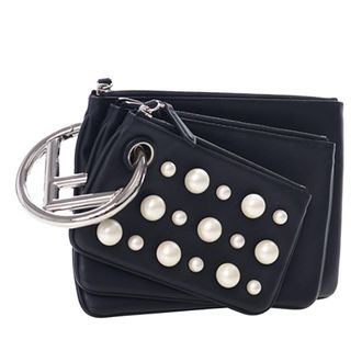 Fendi Pre-owned Womens Leather Pearl Studded Triplette Clutch - Black - One Size