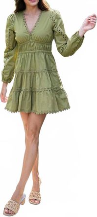 Sail to Sable V-Neck Cinched Waist Dress In Moss Green