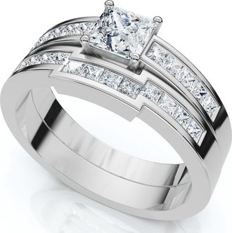 Pompeii3 1ct Princess Cut Channel Set Diamond Wedding Engagement Ring 14K White Gold Size Selectable
