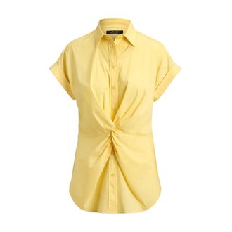 Ralph Lauren Zijden stretch overhemd met lange mouwen - Dames - Blouses & Shirts - Geel - Maat: S Zijde