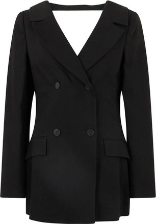 Alberta Ferretti Dubbelrijige Blazer Open aan de Achterkant - Dames - Blazers - Zwart - XL - Leer - Jassen