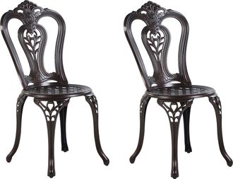 Beliani Beliani - Juego De 2 Sillas De Jard&iacute;n De Aluminio Marr&oacute;n Sin Brazos Comedor De Bistr&oacute; Dise&ntilde;o Vintage De Metal Bovino