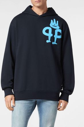 Philipp Plein Felpa con cappuccio in cotone con tasca a marsupio e logo a contrasto