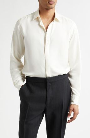 Tom Ford Classic Fit Enzymed Fluid Silk Twill Button-Up Shirt in Chalk at Nordstrom, Size 38