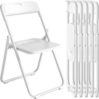 OEM Juego De 6 Sillas Plegables De Pl&aacute;stico Con Respaldo Curvo Dise&ntilde;o Ventilaci&oacute;n Estructura De Acero 48,5x47x75 Cm Blanco