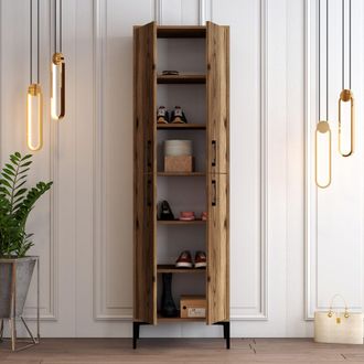 Dmora Armario Multiusos Grande Laino, 6 Estantes, 4 Puertas, 6 Compartimentos, 60x200h Cm Marr&oacute;n Roble