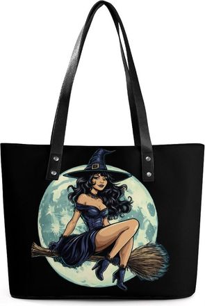 Generic Halloween Pinup Girl Witch Tote Bags for Women Cute Shoulder Purses Handbags