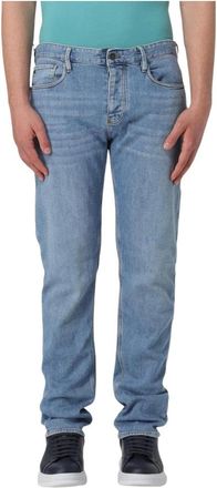 Emporio Armani Straight Fit Jeans, male, Blue, W30, Stone-Washed Casual Jeans