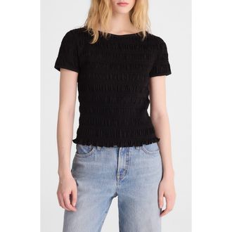 Madewell Smocked Short Sleeve Top in Jet Black at Nordstrom, Size Xx-Small