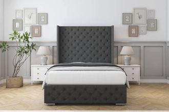 Sloomy Arundel Dumfries Bed Frame With 50 Upholstered Wingback Headboard in Dark Grey | Size: King