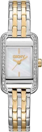 DKNY Signature Shape Crystal Bezel Tank Bracelet Watch, 20mm x 33mm in White Mop at Nordstrom