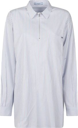 Prada Gestreept overhemd - Dames - Blouses - Blauw - M - Katoen - Overhemden