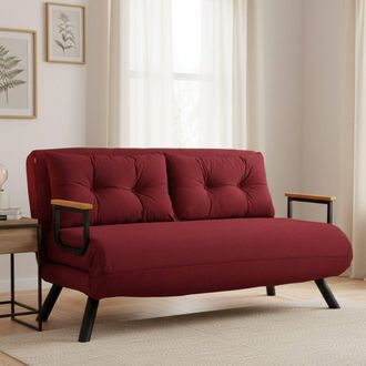 Dmora Sof&aacute; Cama 2 Plazas Calvin, Con Almacenaje, Reclinable, Apertura Click-clack, 133x78 Cm Rojo