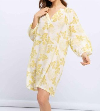 SMF Floral V-Neck Tunic Dress In Yellow/white