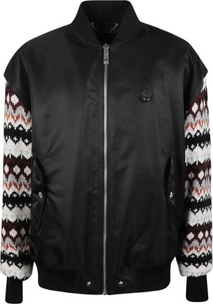 John Richmond Hybride bomberjack met contrasterende gebreide mouwen - Heren - Jassen - Zwart - Maat: XS Poliester