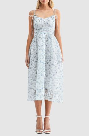Lush Floral Tie Strap Fit & Flare Midi Dress in Blue Floral at Nordstrom Rack, Size X-Large