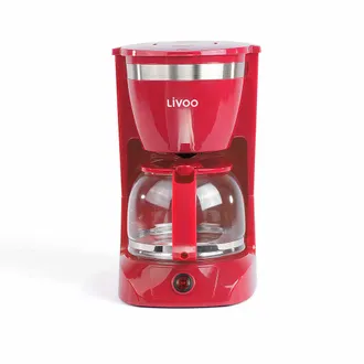 Livoo Cafeti&egrave;re &Eacute;lectrique Livoo Dod163r - Finition Rouge, Capacit&eacute; De 1.25l / 12 Tasses, Verseuse En Verre Avec Syst&egrave;me Anti-gouttes