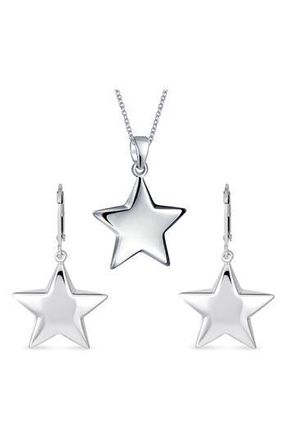 Bling Jewelry Stainless Steel Puff Star Earrings & Necklace Set in Grey at Nordstrom Rack