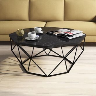 Dmora Mesa De Centro Coazzolo, Forma Octogonal, Tapa De Madera Noble, Color Negro, 90x90x38h Cm Negro
