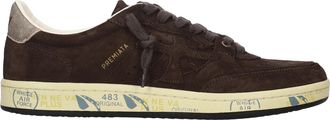 Premiata Brown Leather Suede Distressed Low-Top Sneakers