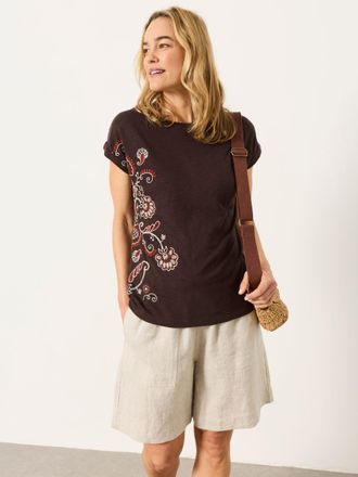 Fat Face FatFace Ivy Chocolate Brown Floral Embroidered T-Shirt