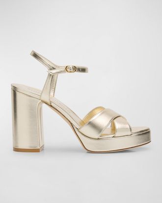 Stuart Weitzman Dayna Metallic Crisscross Platform Sandals