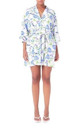 endless rose Floral Mini Shirtdress in Blue at Nordstrom, Size Large