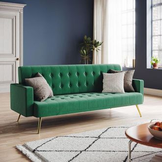 Elegant Lighting Modern Sofa Bed 3-level Adjustable Backrest Ultra Soft Material Velvet Cloth High-bounce Sponge Multi-person Sofa Green, 192x79x75cm - Elegant