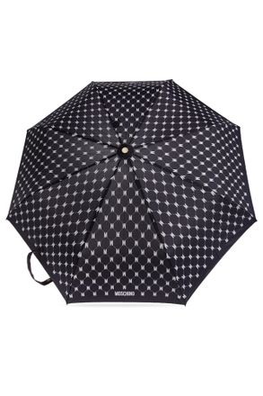Moschino Folding Umbrella With Monogram, Unisex, Navy Blue