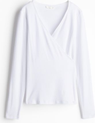 H&M MAMA Geripptes Stillshirt - White