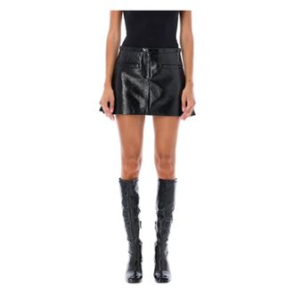 Courr&egrave;ges Short Skirts, female, Black, Size: S Black Double Slit Vinyl Mini Skirt Aw23