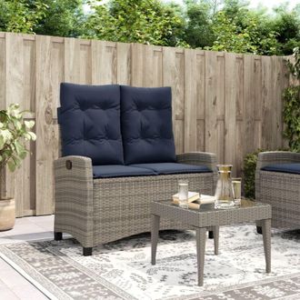 vidaXL Reclining Garden Bench with Cushions Grey Poly Rattan vidaXL